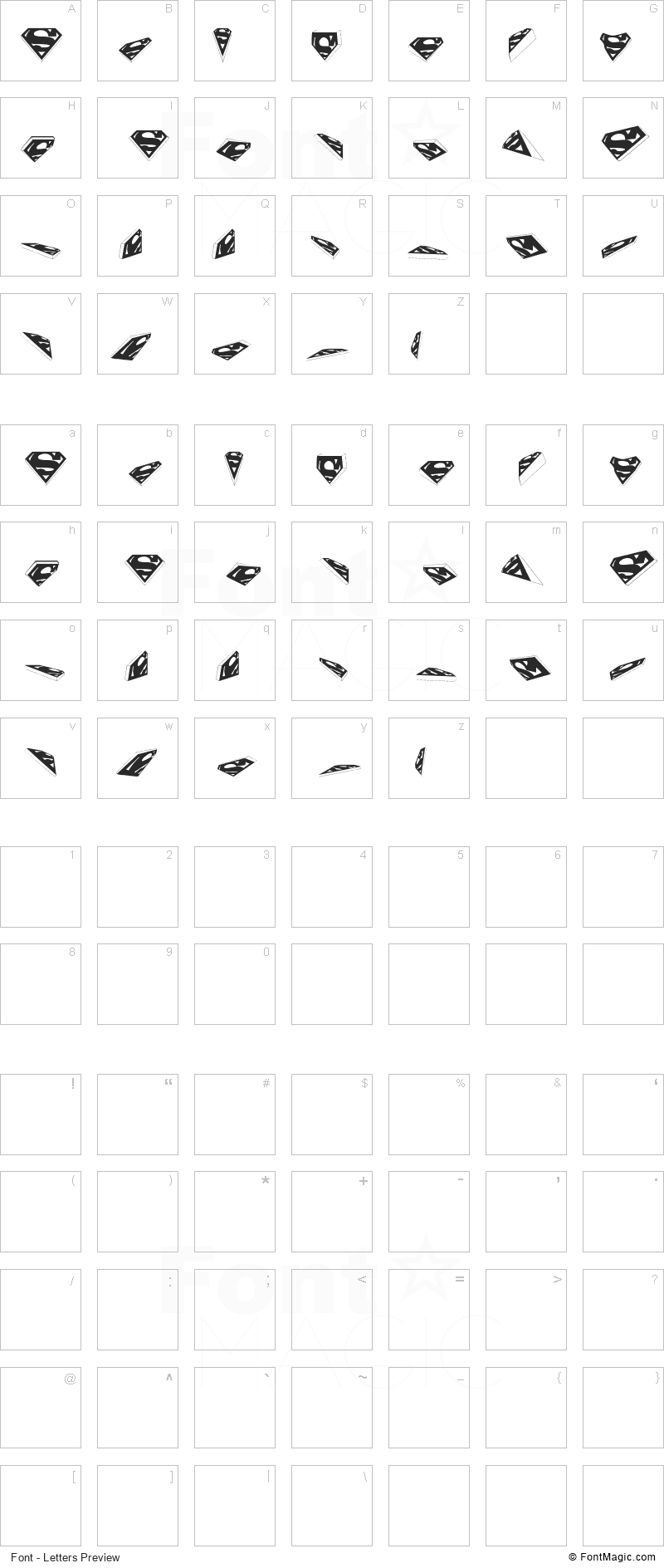 Superman Shield Font - All Latters Preview Chart